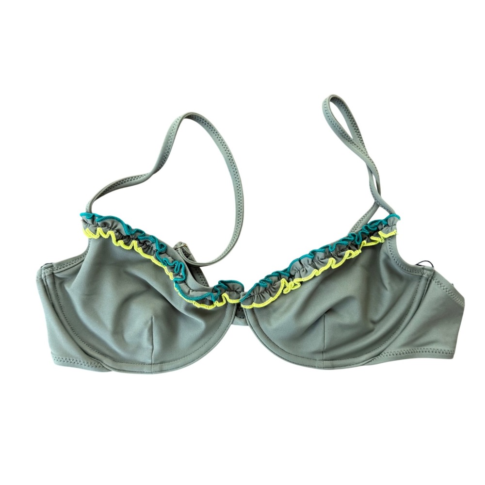 Something Navy Daffodil Ruffle Bikini Top Olive Green Underwire‎  M